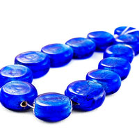 15x6mm Blue Flat Disc Foil Lined Glass Beads, Sold by Strand