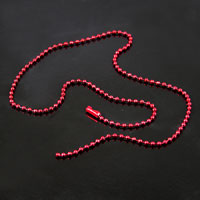 17in 2mm Ball Chain Necklace w/snap, Red, pk/6
