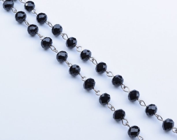8mm Glass Beaded link Chain, Rosary chain, faceted cut glass chain, by the foot