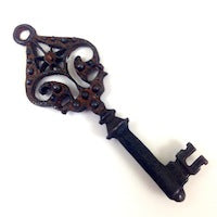 61mm Rustic Filigree Key Charms, rusty finish, pack of 3