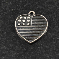 16x15mm Classic Silver Flag Heart Charm, PK/6