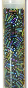 Japanese Glass Bugle Beads #3, Rainbow Transparent/MuIris, Approx. 617 beads