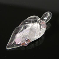 42x18mm Glass Leaf Pendant, Pink and Silver Foil, each