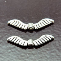 26x6mm Bird-Angel Wing Beads, Silver, pk/10