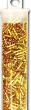 Japanese Glass Gold Bugle Beads #3, Silver Lined, Square Holed, Approx. 612 beads