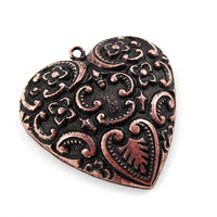 35mm Baroque Heart Pendant/Charm w/Ring, Antiqued Copper, PKG/6