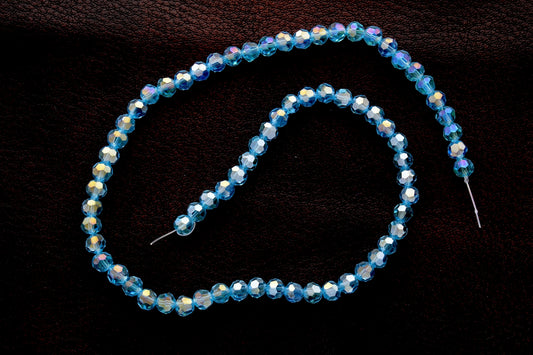 6mm Aqua Round Faceted Fire-n-Ice Crystal 16" Strand (7227.31)