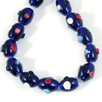 17mm Oval Cobalt Blue Hobnail Art Glass Beads, 12 inch strand