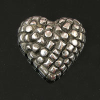 28x28mm Textured Heart Flatback, Antique Silver, ea