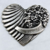33x32mm Antique Silver Bouquet Heart, pack of 6