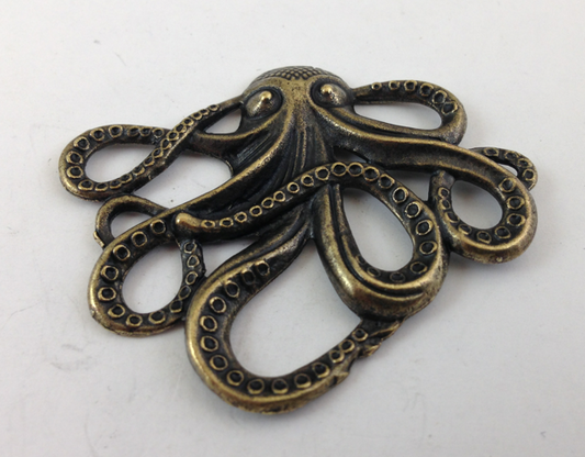48mm Octopus Squid Charm, Antique Brass Finish, each