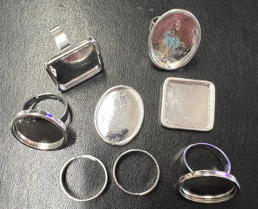 Assorted Round-n-Square Silver Ring Bases, defective