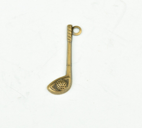 21mm Golf Club Charms, antique gold, pack of 6