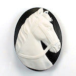 Horse Head with Bridle Cameo Cabochon, Oval 25x18MM White on Black, Pack of 4