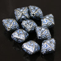 15x15x11mm Blue Denim Silver Turkish Pillow Beads, 12in strand