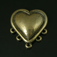 30mm Puffed Heart w/5 loops, Antiqued Gold Flatbacks, each