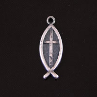 19mm Classic Silver Ichthus (Fish) and Cross Charm pk/6