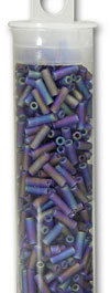 Japanese Glass Bugle Beads #3, Transparent Frost AB/ Dark Amethyst, Approx. 582 beads