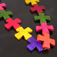 35mm Turquoise(stabilized) Cross Beads, multi-color, strand