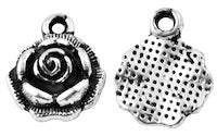 17mm Antique Rose Flower Charm, antique silver, Pack of 12