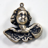 38x35mm Cherub w/wings Pendant/Drop, Antiqued Silver, pk/2