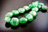 18mm Round Glass Foil Beads, Sea Green, 12 inch Strand