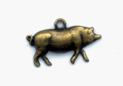 18mm Vintage Gold Right Face Pig Charm, Pack of 6