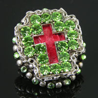 46x40mm(1.82x1.55in) Peridot Green Crystal Cross Stretch Ring, each