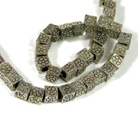 7mm Flower Designed Cubed Spacer Beads, Silvertone, 12in strand