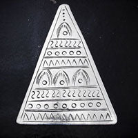55mm Etched Metal Boho Ornamental Triangle Stamping, Silvertone, pack of 3