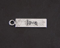 5x21mm Stamped Tag Love Charm, Vintage Silver pk/6