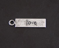 5x21mm Stamped Tag Love Charm, Vintage Silver  pk/6
