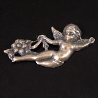 17x43mm Antique Silver Finish Cherub Stamping Charm, w/ Flower, right, pack of 6
