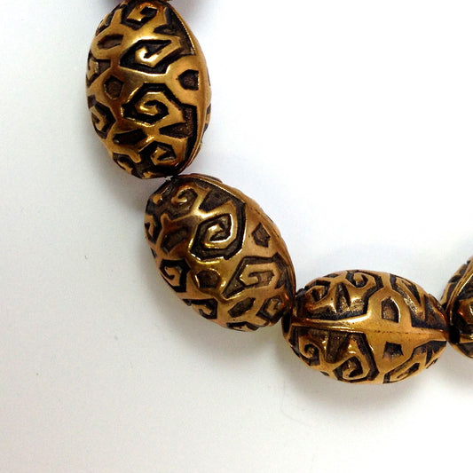17mm Antique Gold Ethnic Beads, Strand of 18 beads