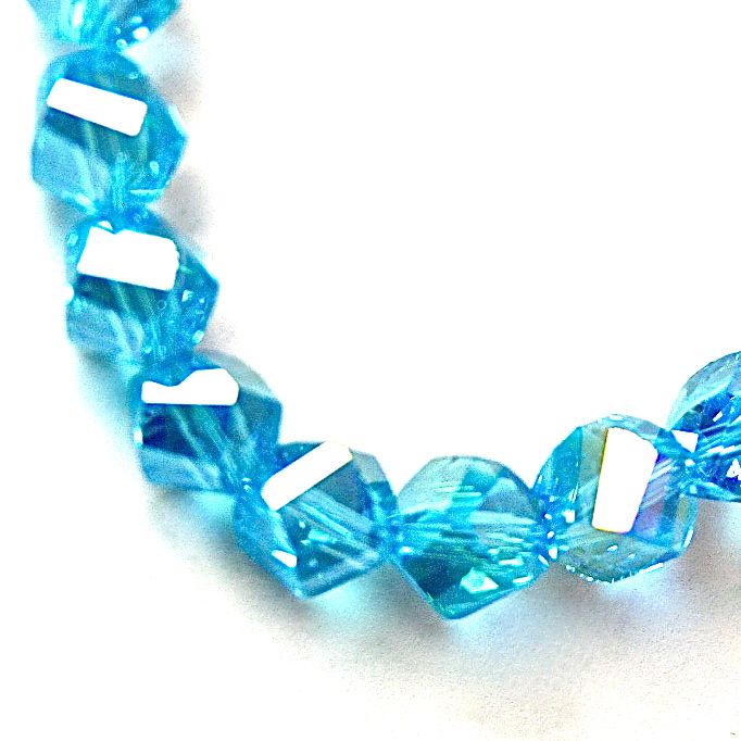 8mm Aquamarine Blue Faceted Helix Fire-n-Ice Crystal Beads, 16" Strand
