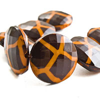 Giraffe Print Faceted Puffed Round Lucite Beads, 6in strand