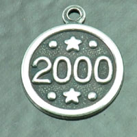 11mm Classic Silver 2000 Round Charm, w/Ring, pk/6