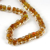 9x6mm Small Tri Sided Glass Bead, Clear/Topaz, 12in strand