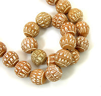 15mm Round Etched Terra Cotta Clay Beads, 12in strand