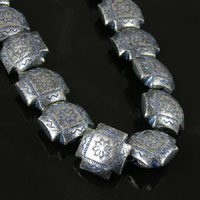 22mm Blue Denim Classic Silver Southwest Style Blanket Beads, str