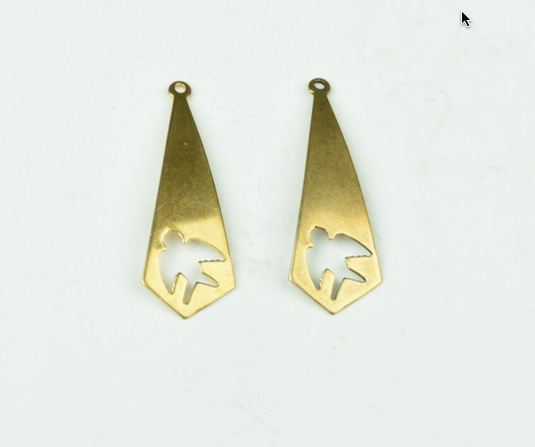 36x13mm Dove Cutout Drop/Charm, Raw Brass pk/6