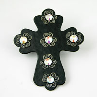 3.3in Silver-n-Crystal AB Cross HHH Designer Flat Metal Pendant, ea