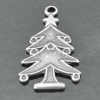 23x14mm Classic Silver Christmas Tree Charm, pk/6