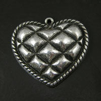 34mm Quilted Channel Heart Pendant Charm, Silver, ea