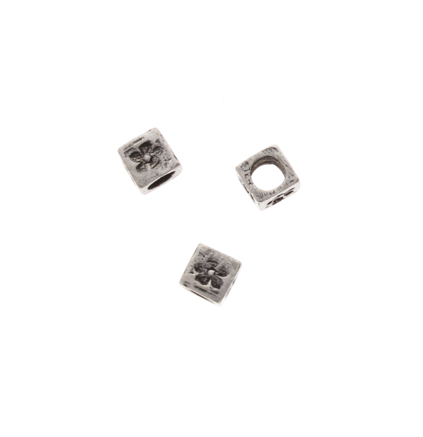 6mm Flower Spacer Cube Bead, Antiqued Silver, ea 08833