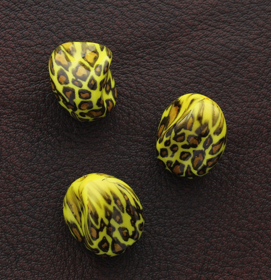 Yellow Leopard Print Nugget Shaped Lucite Bead 23mm