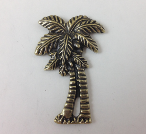 57mm Palm Tree Charm, Antique brass, each