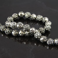 8mm Rose Shaped, Antiqued Classic Silver Beads, 12in str