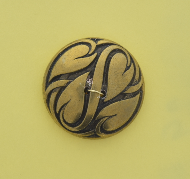 button top 28mm(1.11in) Scrolled Button Dome, Vintage Brass, ea