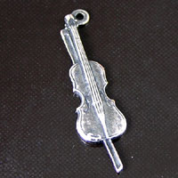 26x7mm Fiddle Violin Cello Charm, Classic Silver, pk/6